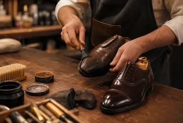 Sapateiro reformando sapatos sociais em Campina Grande.